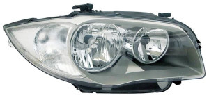 Far dreapta potrivit BMW Seria 1 2003-2007 - (H7, reglaj electric, fundal negru/insertii crom)