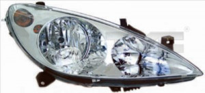 Far stanga potrivit PEUGEOT 307 2000-2007 - (H1/H7, reglaj electric, fundal cromat, fundal transparent)