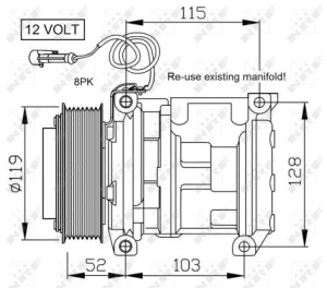 Compresor climatizare (R134a) potrivit JOHN DEERE 3200 A, 3200 AX, 3400 A, 3400 AX, 5070M 2WD, 5070M 4WD, 5080R, 5080RN, 5090R, 5090RN, 5100R, 5100RN, 5620, 5720, 5820, 6010 SE, 6020 SE, 6100 - Img 3