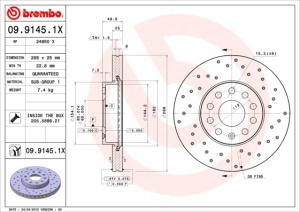 Disc frana BREMBO Xtra, 1 buc., Drilled, fata ; stanga/dreapta, diametru exterior 288 mm, grosime 25 mm, potrivit AUDI A3, Q2; CUPRA LEON, LEON SPORTSTOURER; SEAT ALTEA, ALTEA XL, ATECA 1.0-Electric 09.96- - Img 3