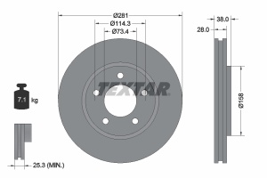 Disc frana Fata Dreapta/Stanga (fara pivot de fixare a rotii) potrivit CHRYSLER RAM, VOYAGER IV; DODGE CARAVAN, GRAND 2.4-3.8 02.00-07.09 - Img 3