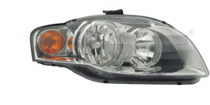 Far dreapta potrivit AUDI A4 2004-2008 - (H7, reglaj electric, cu motoras, fundal negru/insertii crom)