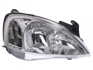 Far dreapta potrivit OPEL COMBO, CORSA 2000-2010 - (H7, reglaj electric, cu motoras, fundal cromat)
