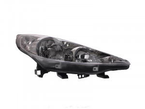 Far dreapta potrivit PEUGEOT 207 2006-2009 - (H1/H7, reglaj electric, cu motoras, fundal cromat, fundal transparent)