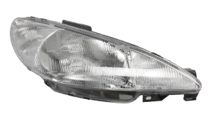Far fata Dreapta (H4, electric, fara motoras, culoare insert: cromat, culoare semnalizator: alb) potrivit PEUGEOT 206