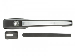Maner usa Stanga Fata potrivit VW CADDY I, GOLF II, JETTA II, PASSAT B2, POLO II 86C 2F, POLO 1979-1994 - (exterior, cu gaura pentru incuietoare; crom/negru)