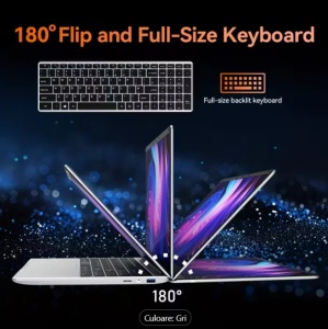Laptop (2025), Windows 11 Pro, Ecran FHD+ 15.6", 12GB RAM, 512 GB SSD Intel Pentium Quad Core N100 Încărcare Rapidă, 200W Webcam Gri - Img 5