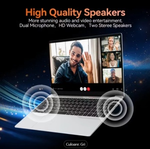 Laptop (2025), Windows 11 Pro, Ecran FHD+ 15.6", 12GB RAM, 512 GB SSD Intel Pentium Quad Core N100 Încărcare Rapidă, 200W Webcam Gri - Img 2