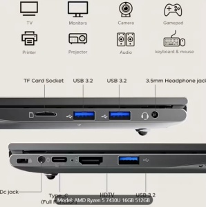 Laptop cu procesor AMD Ryzen 5 7430U 6C/12T, grafică AMD Radeon, 16GB DDR4, 512GB NVMe SSD, ecran IPS Full HD de 15.6", Wi-Fi 6, Type-C cu funcții complete, cameră web - Img 6