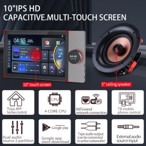 Sistem muzical de fundal Tuya Smart Home de 10 inci, difuzor de tavan de 8*30W, panou de control central inteligent, amplificator de perete PAHOPE04 - Img 6