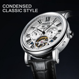 Ceas mecanic automat pentru barbati cu scala romana MarkFairwhale FW-6017 impermeabil din piele - Img 6