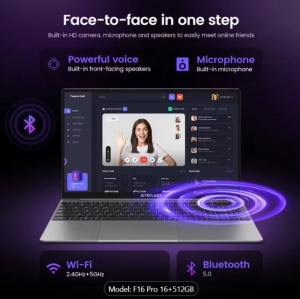 F16 Pro Laptop 15,6 inch Ecran Vasta, Intel Gen 12th CPU, Până la 16GB Ram +512GB SSD Slot 1920×1080 Full HD Windows11Pro Turbo Boost până la 3,4Ghz - Img 2