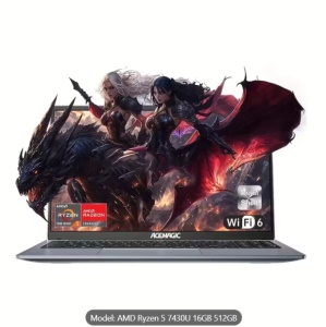 Laptop cu procesor AMD Ryzen 5 7430U 6C/12T, grafică AMD Radeon, 16GB DDR4, 512GB NVMe SSD, ecran IPS Full HD de 15.6", Wi-Fi 6, Type-C cu funcții complete, cameră web
