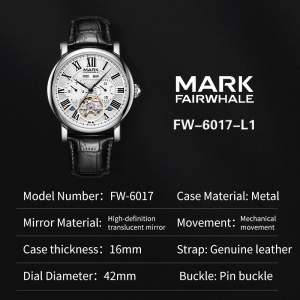Ceas mecanic automat pentru barbati cu scala romana MarkFairwhale FW-6017 impermeabil din piele