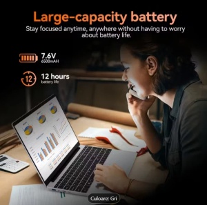 Laptop (2025), Windows 11 Pro, Ecran FHD+ 15.6", 12GB RAM, 512 GB SSD Intel Pentium Quad Core N100 Încărcare Rapidă, 200W Webcam Gri - Img 4