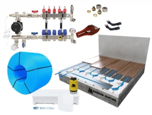 Pachet Full 60m² incalzire prin pardoseala cu agent termic sistem uscat pentru parchet, grosime 25 mm