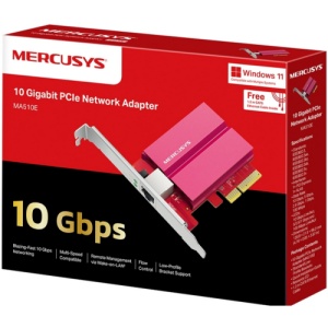 10 Gigabit PCIe Network Adapter SPEED: 10 Gbps SPEC: 1×RJ45, Full-Height Bracket/Low-Profile Bracket FEATURE: Multi-Speed Compatibility, Wake on LAN, Flow Control