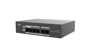Switch Uniview NSW2020-6T-POE-IN-V2; Porturi:6×100Mbps network ports (RJ45), including 4 PoE ports; Maxim 30 W per port, Buget 65 W; Performanta: Switching capacity 1.2 Gbps, 0.90Mpps; Functii: Up to 250m transmission distance on surveillance mode;
