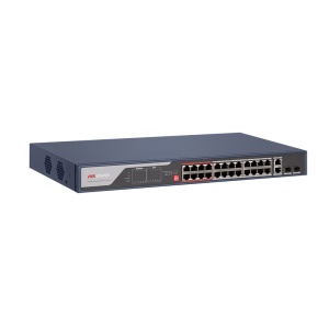Switch PoE Hikvision DS-3E0326P-E(C): 24 x 10/100Mbps PoE port,2 × Gigabit combo, buget PoE 370 W, tensiune alimentare 100 to 240 V AC, 50/60 Hz, Max. 6.5 A, dimensiuni: 440.00 mm × 44.00 mm × 220.80 mm, greutate: 3.54kg, montare in rack. - Img 2