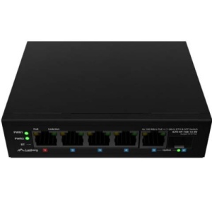 Switch Lanberg ILFE-4P-1GE-1S-90, 1 port 100BASE-T 802.3bt PoE++, 3 porturi 100BASE-T 802.3af/802.3at PoE+, Unmanaged, maxiumum network link speed 100 Mbps, 1000 Mbps, latime de banda 12 Gbps, standar PoE 802.3at, 802.3af, 802.3bt