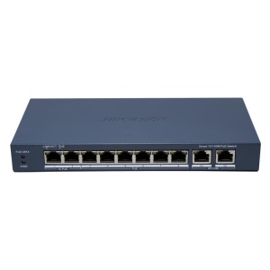Switch PoE Hikvision DS-3E1310HP-EI(B): 8 x 10/100M PoE Ports, 2 x Gigabit Uplink Ports, 8 porturi PoE maxim 90W, buget PoE 110W, tensiune alimentare 54 VDC, 2.22 A, dimensiuni: 217.6 mm × 27.6 mm × 108.5 mm, greutate: 0.55kg, montare pe birou sau pe