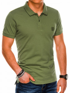 Мъжка тениска с яка S1048 - khaki - Img 3