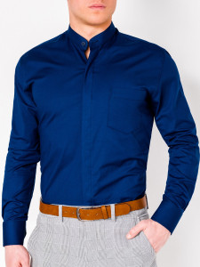 Мъжка елегантна риза SLIM FIT K307 - тъмно син цвят