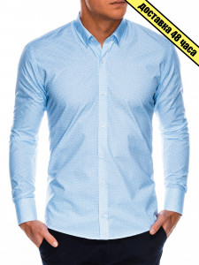 Мъжка риза Slim fit K471 - бяло/светло синьо