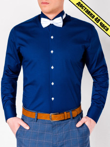 Мъжка риза с дълъг ръкав SLIM FIT K309 - тъмно син цвят