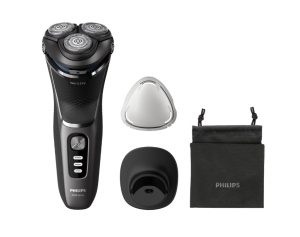 Aparat de ras PHILIPS Shaver Seria 3000 S3343/13, Barbierit umed şi uscat, Fara fir, Capete 5D pivotante si flexibile, Lame autoascutire, 60 min, Sistem de barbierire anticoroziune, Capac de protectie, Suport de incarcare, Negru, L x A x I (mm) 80x140x190