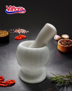 MOJAR CU PISTIL DIN MARMURA, DIA 9.5 CM, ALB, VANORA HOME - Img 2