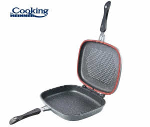 TIGAIE DUBLA DREPTUNGHIULARA TIP GRILL, ALUMINIU, 32x24x7.5 CM, GRAY LINE, COOKING BY HEINNER - Img 3