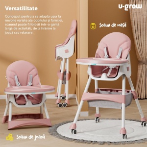 Scaun de masa 2 in 1, pliabil, roz, U-Grow - Img 3
