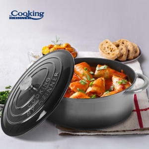 SEMIOALA FONTA OVALA EMAILATA + CAPAC 33x26.5x11.5CM, 6L MARBLE GREY, COOKING BY HEINNER - Img 5