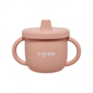 Set diversificare 3 piese silicon : bol , farfurie si cana cu cioc, roz, U-Grow - Img 4