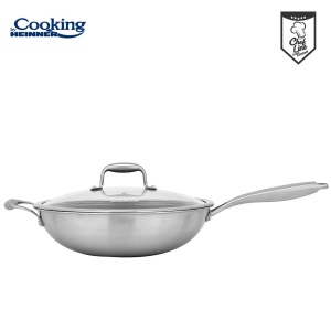 TIGAIE WOK INOX + CAPAC STICLA 30x8.5 CM, 4.5L, TITANIUM3, COOKING BY HEINNER - Img 3