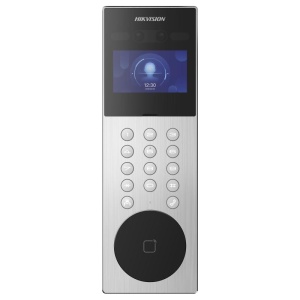 Post exterior videointerfon IP Hikvision DS-KD9203-ME6, recunoastere faciala, pin, card, 10000 de utilizatori, ecran LCD 800 × 480px, IP65, instalare aparenta, alimentare: 12 VDC, 1.5 A, dimensiuni: 373 mm × 124 mm × 43.7 mm, greutate: 0.405kg,