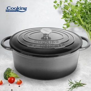 SEMIOALA FONTA OVALA EMAILATA + CAPAC 33x26.5x11.5CM, 6L MARBLE GREY, COOKING BY HEINNER - Img 4