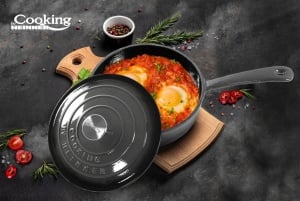 TIGAIE ADANCA FONTA EMAILATA + CAPAC 24 X 8 CM, 2.5 L, MARBLE GREY, COOKING BY HEINNER - Img 5