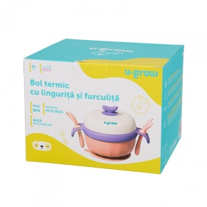 Bol termic , lingurita si furculita , baza antialunecare, mov, U-Grow - Img 6