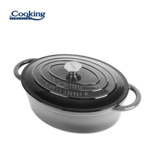 SEMIOALA FONTA OVALA EMAILATA + CAPAC 33x26.5x11.5CM, 6L MARBLE GREY, COOKING BY HEINNER - Img 3