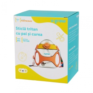 Sticla tritan cu pai si curea , 330 ml , orange, U-Grow - Img 4