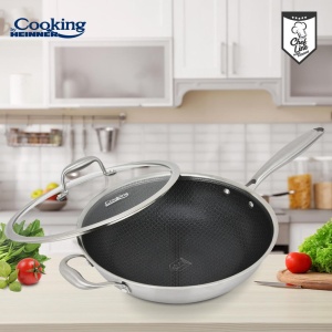 TIGAIE WOK INOX + CAPAC STICLA 30x8.5 CM, 4.5L, TITANIUM3, COOKING BY HEINNER - Img 7