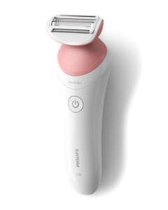Aparat de ras fara fir umed si uscat PHILIPS Lady Shaver Seria 6000 BRL146/00, Wet&Dry, 10 ore incarcare, 40 min utilizare, Husa, Manusa exfoliere, Alb/Roz, L x A x I (mm) 60x120x185 - Img 2