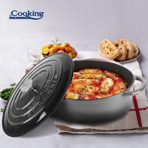 SEMIOALA FONTA EMAILATA OVALA + CAPAC 37x29x15 CM, 9L MARBLE GREY, COOKING BY HEINNER - Img 5