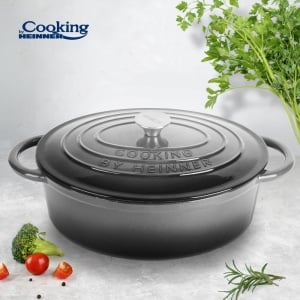 SEMIOALA FONTA EMAILATA OVALA + CAPAC 37x29x15 CM, 9L MARBLE GREY, COOKING BY HEINNER - Img 4
