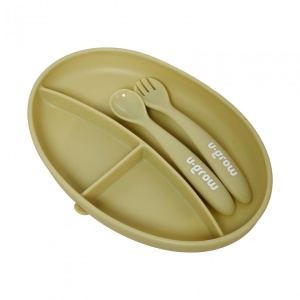 Set farfurie cu lingurita si furculita silicon, olive,U-Grow - Img 2