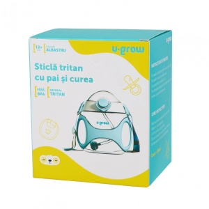Sticla tritan cu pai si curea , 330 ml , blue, U-Grow - Img 4