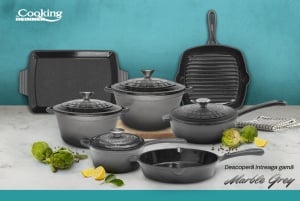 TIGAIE ADANCA FONTA EMAILATA + CAPAC 24 X 8 CM, 2.5 L, MARBLE GREY, COOKING BY HEINNER - Img 6