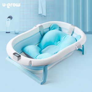 Cadita cu pernuta pentru bebelusi, termometru digital incorporat, pliabila, dop se scurgere, picioare anti-alunecare , blue, U-Grow - Img 5